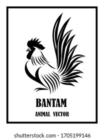 Vector Line Art Illustration logo of a bantam. It is standing. It is black and white.