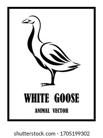 Vector Line Art Illustration logo of a goose. It is standing. It is black and white.