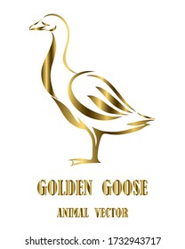 Vector Line Art Illustration logo of a goose. It is standing. It is gold and white.