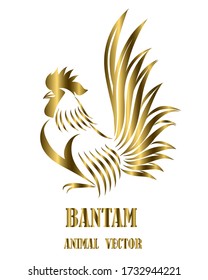 Vector Line Art Illustration logo of a bantam. It is standing. It is gold and white.