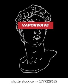 Vector line art illustration of Michelangelo's David head sculpture. Trendy fashion print for t-shirt in Vaporwave style.