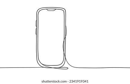 Vector line art illustration of mobile phone. Isolated on white background. Minimalist design. Outline vector illustration