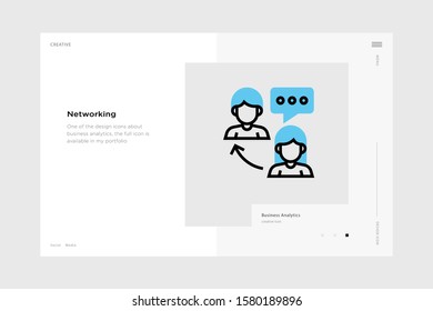 vector line art illustration networking icon wrapped with a website landing page template. soft and smooth color design. can be used as a percentage. made for business icons