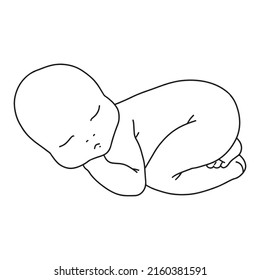 Vector  line art illustration of a newborn. Linear sleeping baby for creating greeting cards, postcard, invitations, banners, arrangement illustrations, books, covers.