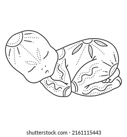 Vector  line art illustration of a newborn. Linear sleeping baby for creating greeting cards, postcard, invitations, banners, arrangement illustrations, books, covers.
