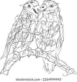 Ilustración artística de línea vectorial de un par de aves. Este diseño se puede utilizar para la decoración de paredes, etc.