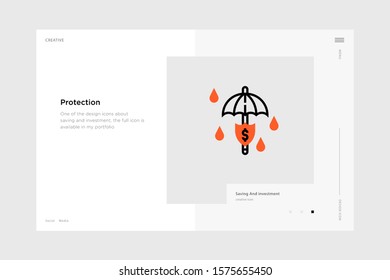 vector line art illustration protection icon wrapped with a website landing page template. soft and smooth color design