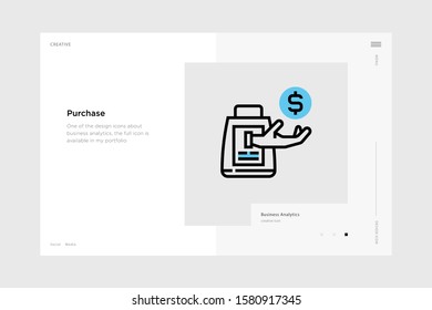 vector line art illustration purchase icon wrapped with a website landing page template. soft and smooth color design. can be used as a percentage. made for business management icons