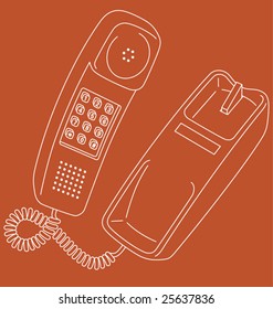 Vector line art illustration of a retro corded telephone.