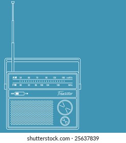 Vector line art illustration of a retro transistor radio, with copy space.