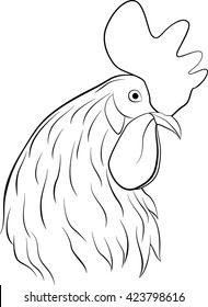 Vector line art illustration of rooster head isolated on white 