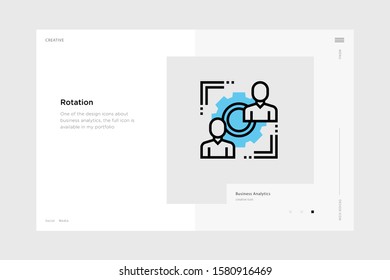 vector line art illustration rotation icon wrapped with a website landing page template. soft and smooth color design. can be used as a percentage. made for business management icons