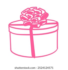 Vector line art illustration of round pink gift box