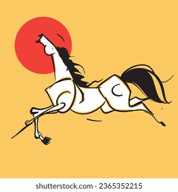 Vector line art illustration of a running horse