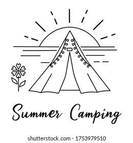Vector line art illustration. Sammer. Camping. EPS 10.