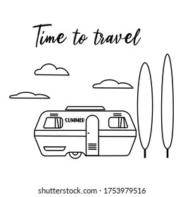 Vector line art illustration. Sammer. Camping. EPS 10.