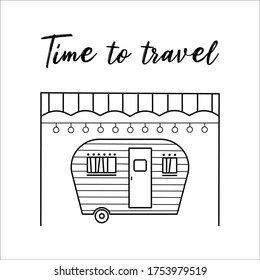 Vector line art illustration. Sammer. Camping. EPS 10.
