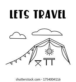 Vector line art illustration. Sammer. Camping. EPS 10.