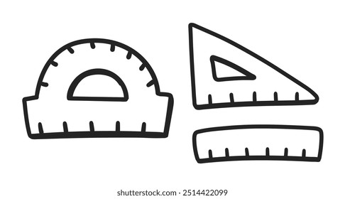 Vector line art illustration set of rulers