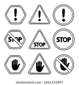 vector line art illustration set collection of a traffic signs