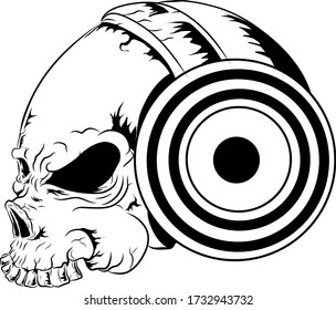 vector line art  illustration of a skull using headsets and earphones, perfect for tshirt designs, stickers, and other designs