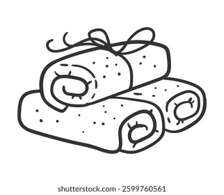 Vector line art illustration of spa towels