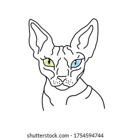 Vector line art illustration sphynx cat print.