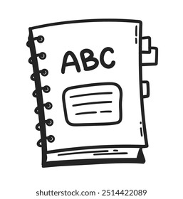Vector line art illustration of spiral copy book with bookmark
