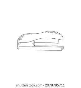 Vector line art illustration of stapler isolated on white background. Hand drawn school and office stationery. Tool for paper binding.
