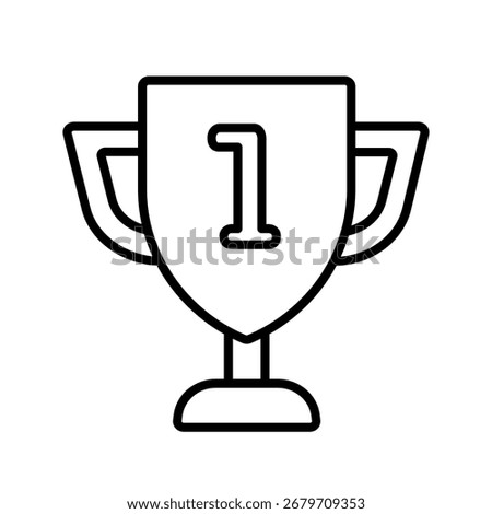 Vector line art illustration of a trophy with a number 1 in the center isolated on white background.