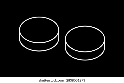 A vector line art illustration of two MDMA ecstasy pills. Minimalist outline graphic showing round drug tablets
