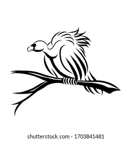 Vector Line Art Illustration of a vulture. It is perching on a dead tree to wait for the victim.