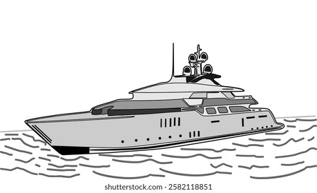 Vector line art illustration of a Yacht in the water.