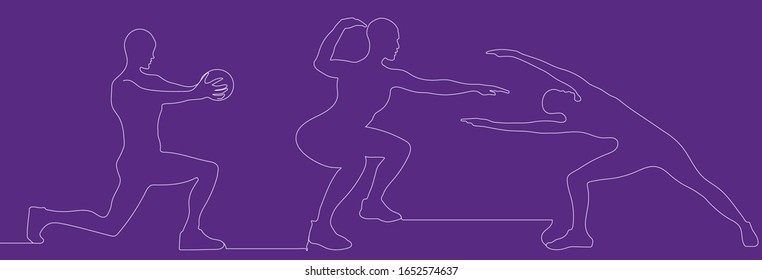 Vector line art of individuals working out.