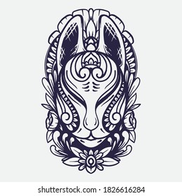 vector line art of Japanese culture kitsune mask