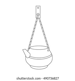 Vector line art kettle on a rope for washing. Hand-drawn illustration isolated on white. Can be used for graphic design, textile design or web design.
