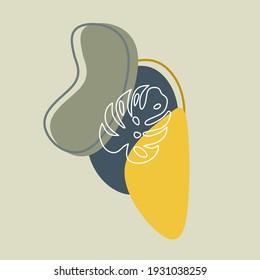 Vector line art of leaves with abstract shapes. Abstract modern art with Abstract Plant Art Design for print, cover, wallpaper, wall art, decoration Minimalist and natural.
