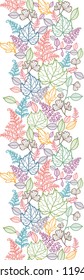 Vector Line Art Leaves Vertical Seamless Pattern Background with hand drawn leaves of various kinds.