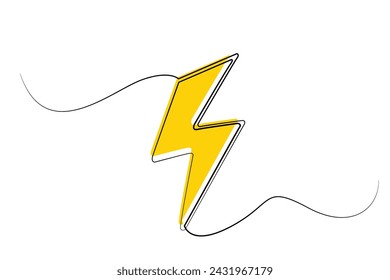 vector line art lightning flash icon.single line vector electricity.electric energy icon drawn one line vector.isolated white background