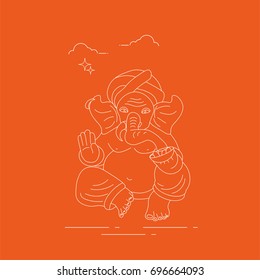 Vector line art or linear illustration of Hindu god lord Ganesha also known as Ganapati, Vinayaka and Binayak.