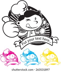 Vector line art of little chef thumb up