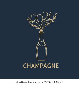 Diseño de logotipo de arte de línea de Vector con tema de año nuevo 2026 Imagen CHAMPAGNE 