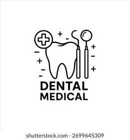 Logotipo de arte de línea de Vector que representa la odontología y la atención médica, con símbolos médicos y un ícono de diente.