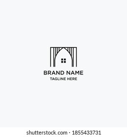 Vektorgrafik-Logo des Holzhauses. Abstraktes Logo-Design für den Bau