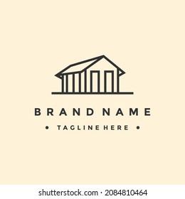 Vector line art logotype of wooden house. Abstract logo design for construction company or interior design