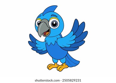 Vector Line Art of Macaw Bird Cartoon Waving Vector Illustration, Logo Icon, Clipart