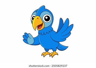 Vector Line Art of Macaw Bird Cartoon Waving Vector Illustration, Logo Icon, Clipart