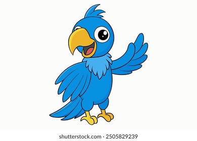 Vector Line Art of Macaw Bird Cartoon Waving Vector Illustration, Logo Icon, Clipart