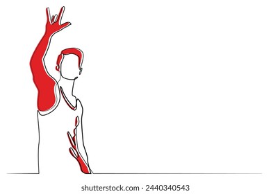 vector line art of man with rock and roll hands.isolated white background.eps 10