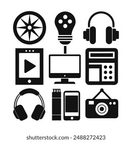 Vector line art media icon set illustration